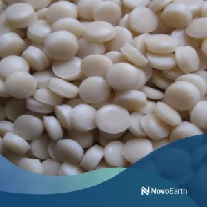 Close-up view of biodegradable polymer pellets used for manufacturing sustainable plastic film alternatives