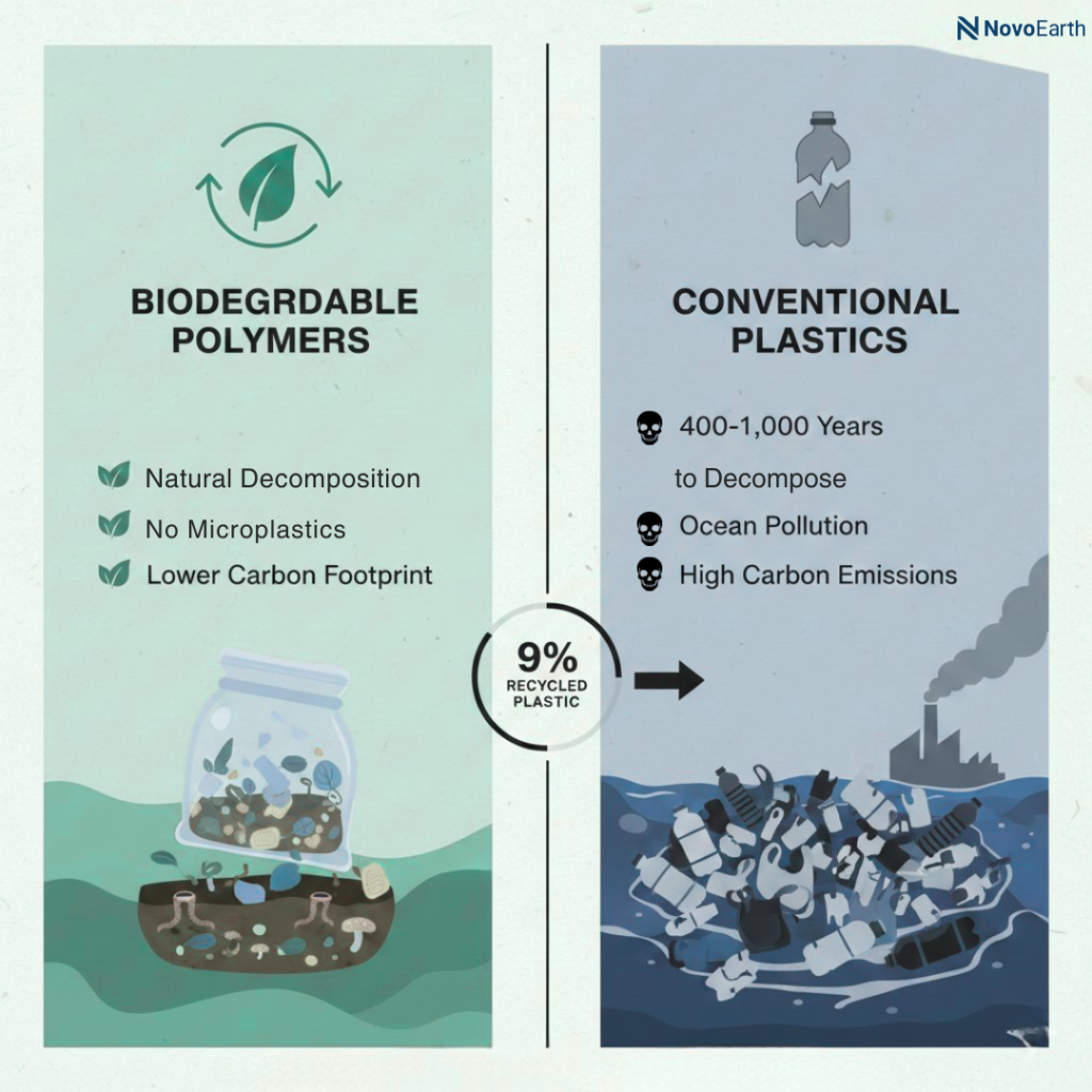 Difference between biodegradable polymers and conventional plastics
