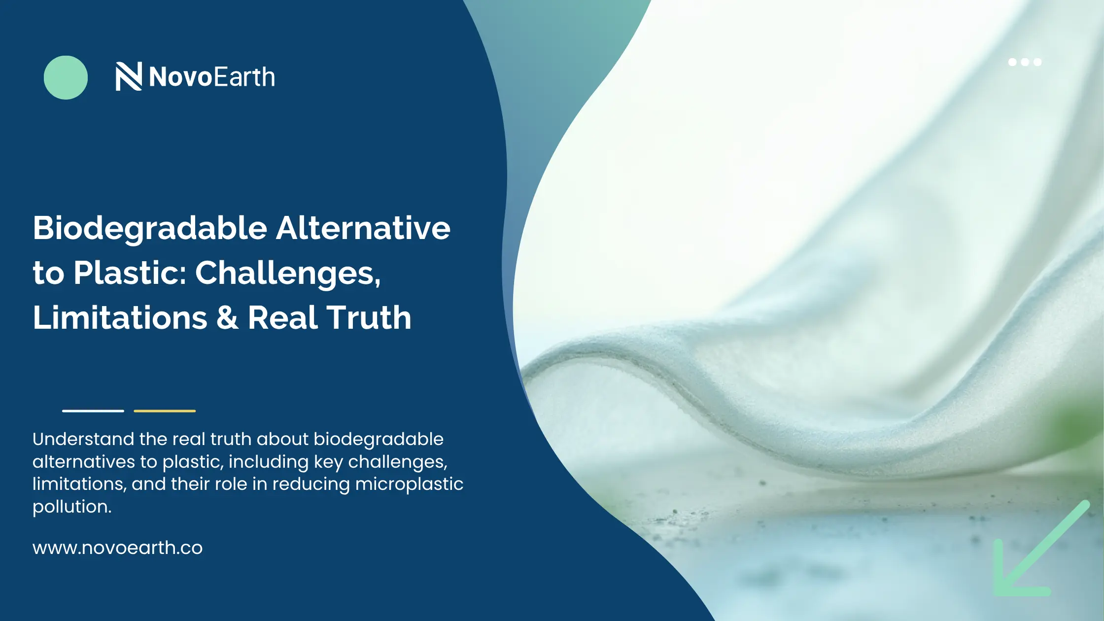 Biodegradable polymer sheet with smooth texture alongside infographic text highlighting cost versus sustainability comparison of biodegradable alternatives to plastic